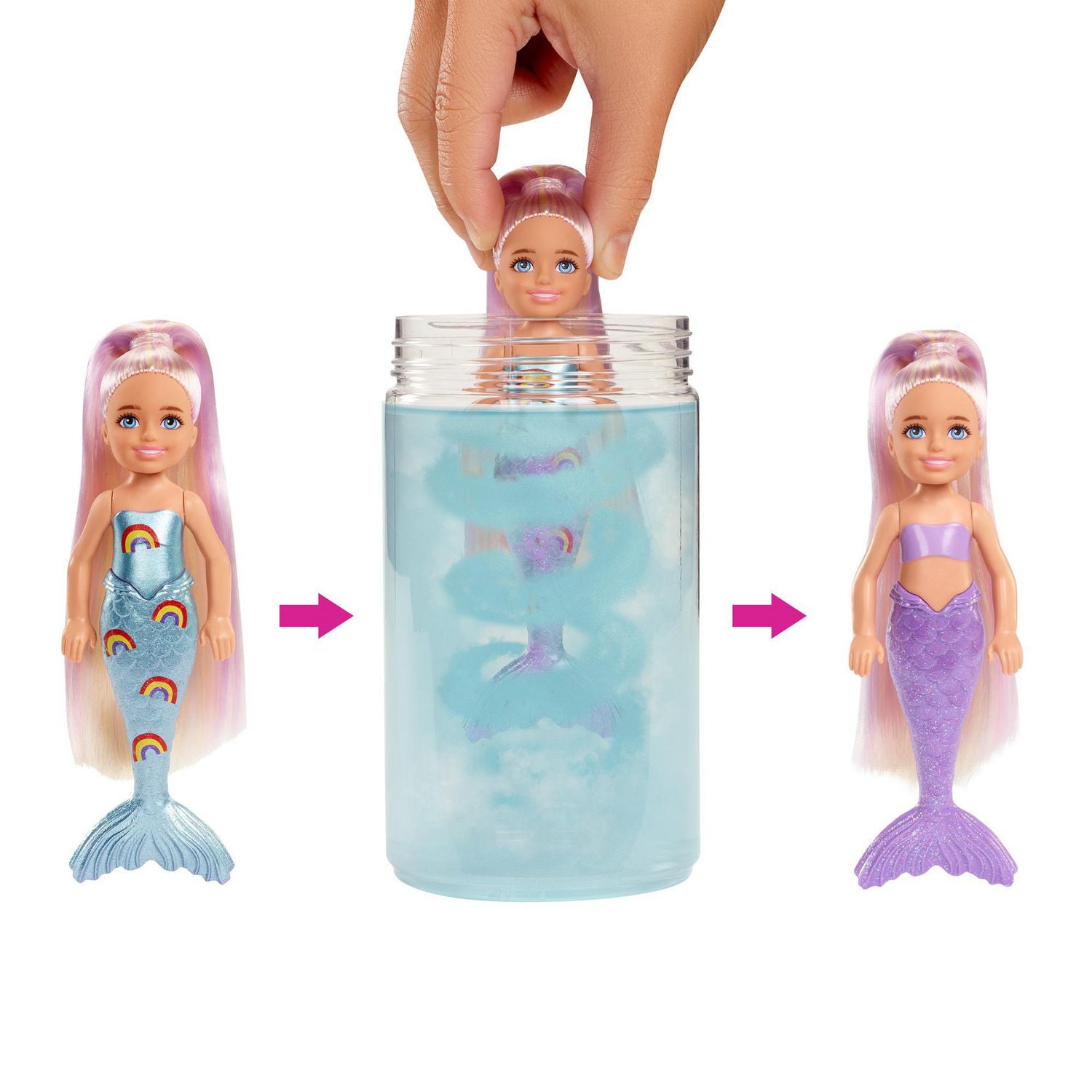 Barbie Chelsea Color Reveal Doll with 6 Surprises Rainbow Mermaid