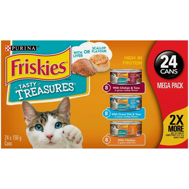 Friskies Tasty Treasures Liver or Scallop Variety Pack, Wet Cat Food 24