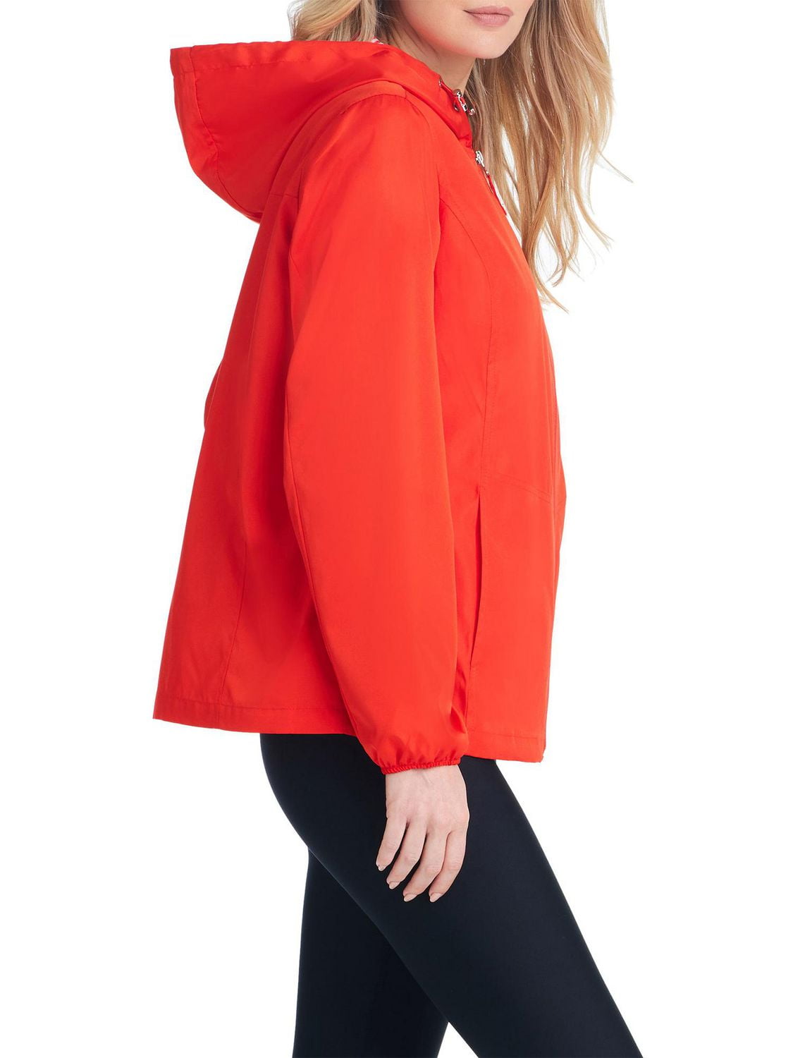 Details Women's Windbreaker With Striped Lining Trim Inside of Hood & Yoke