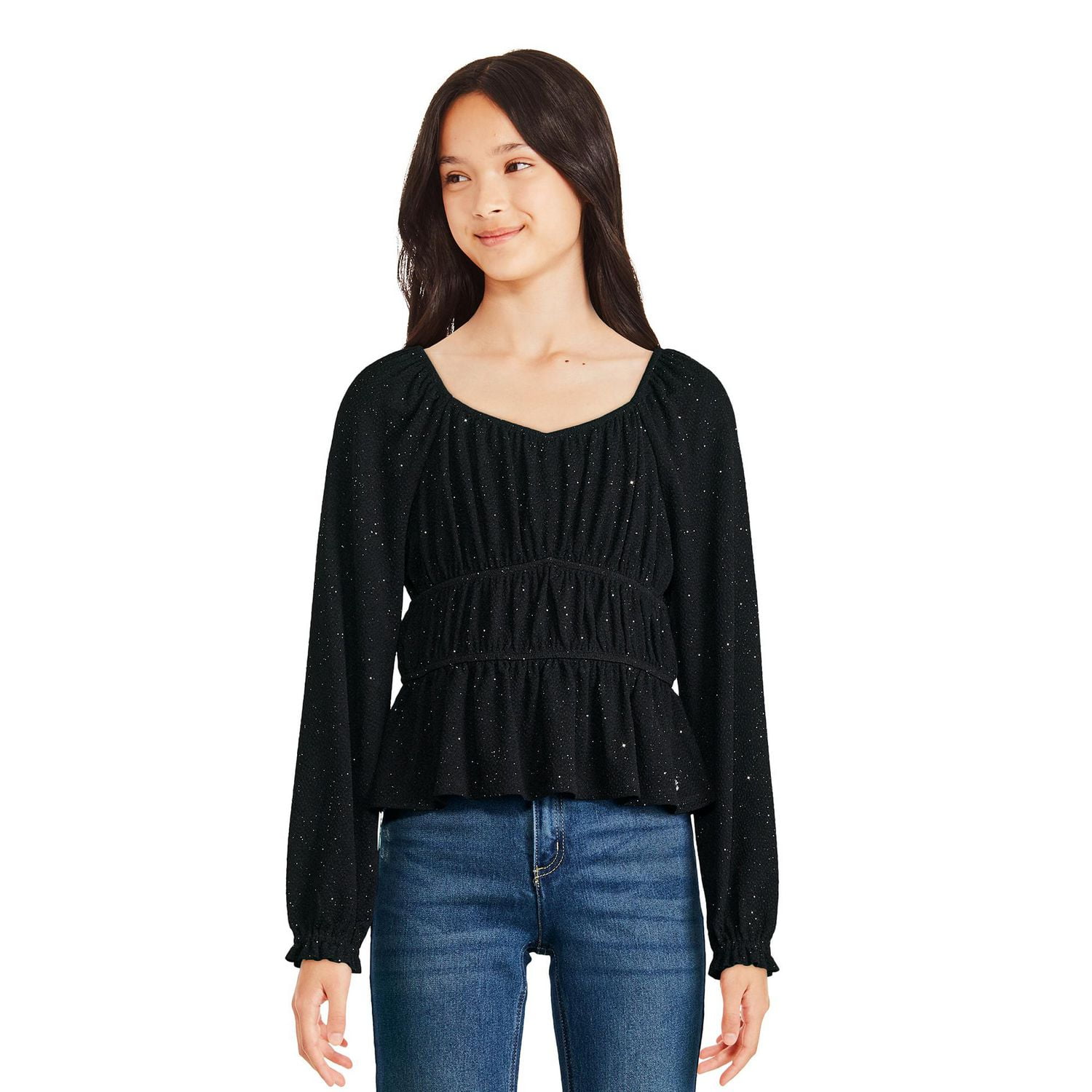 Justice Girls' Glitter Peasant Top, Sizes XS-XL