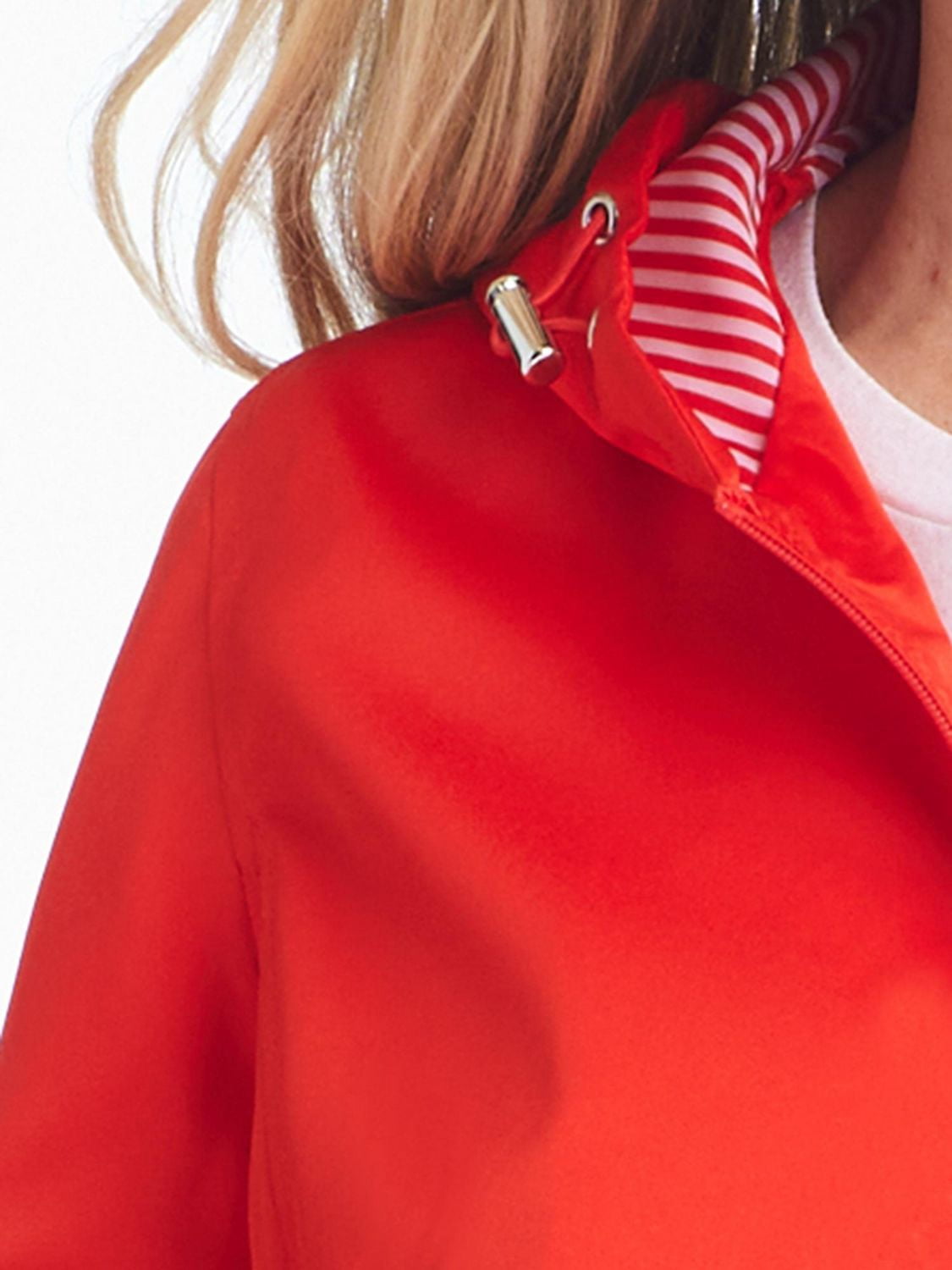 Details Women's Windbreaker With Striped Lining Trim Inside of Hood & Yoke