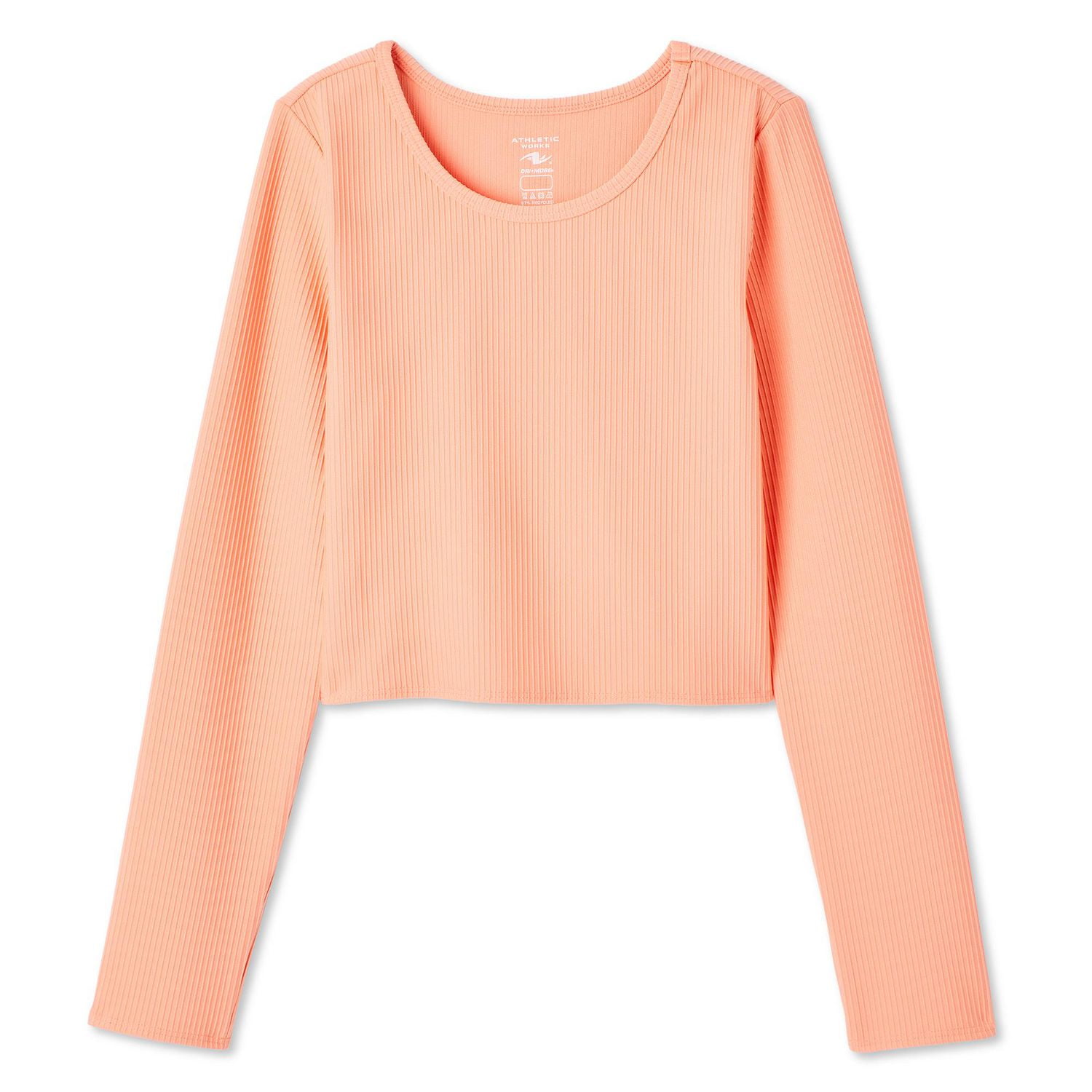 Athletic Works Girls' Long Sleeve Rib Top, Sizes XS-XL