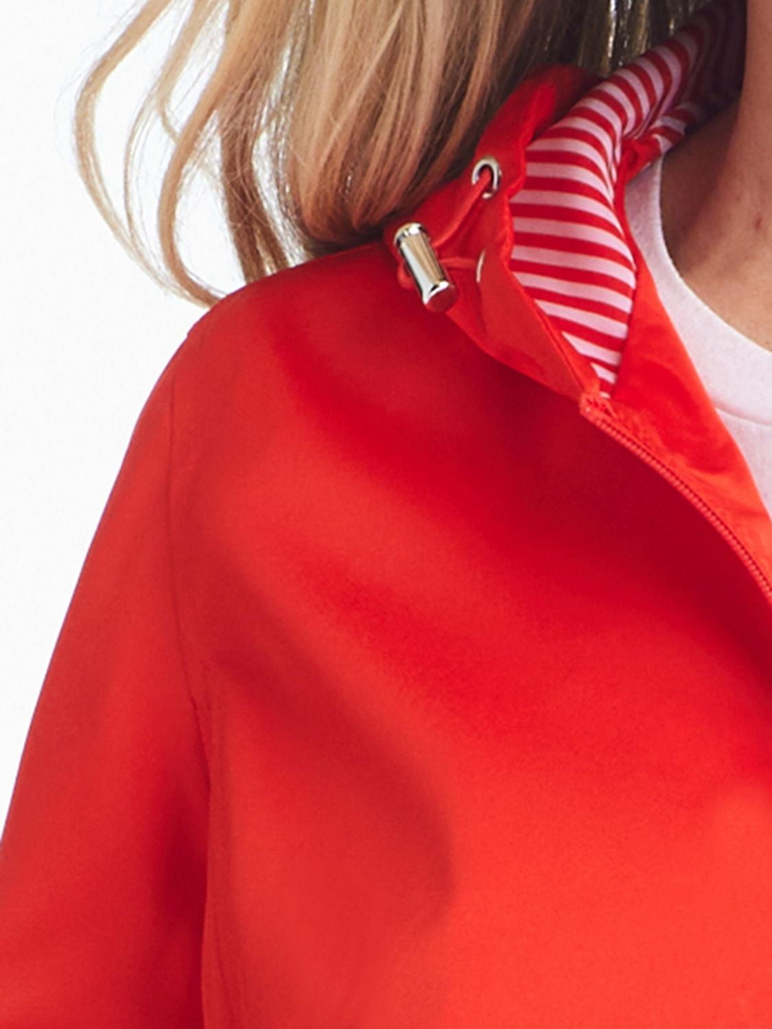Details Women's Windbreaker With Striped Lining Trim Inside of Hood & Yoke