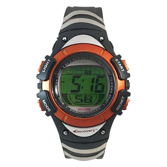 Montre numérique Discovery noire aux accents Orange