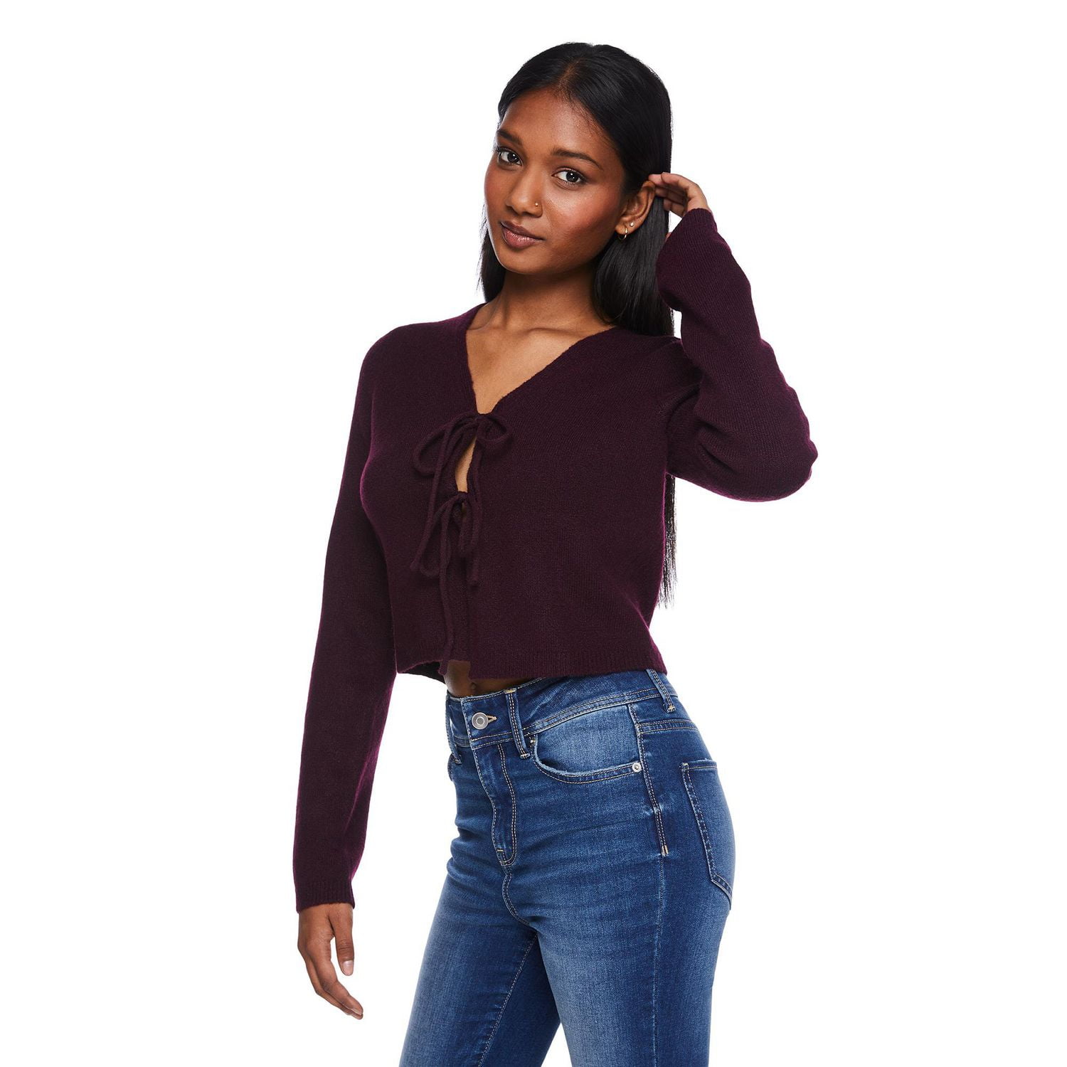Cardigan noué à l'avant No Boundaries pour femmes Tailles TP–TTG
