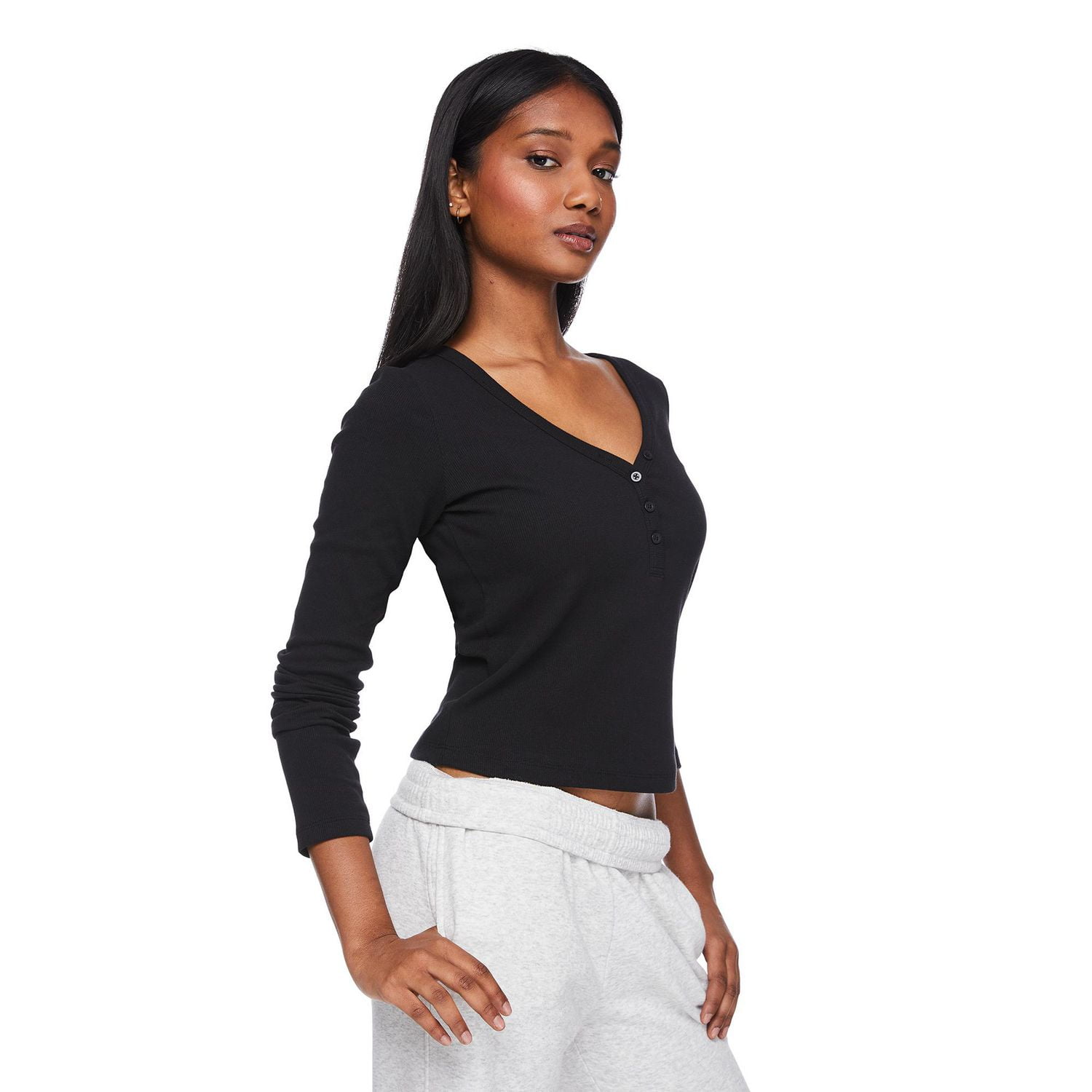 No Boundaries Women's Henley Sleep Tee