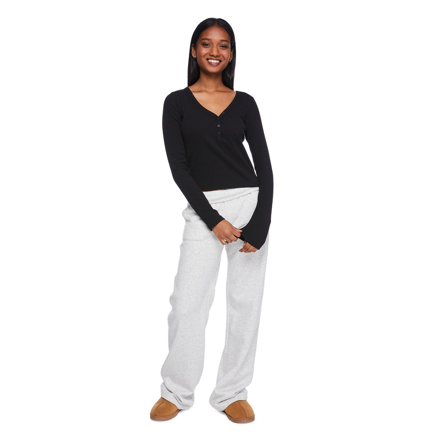 No Boundaries Women's Henley Sleep Tee