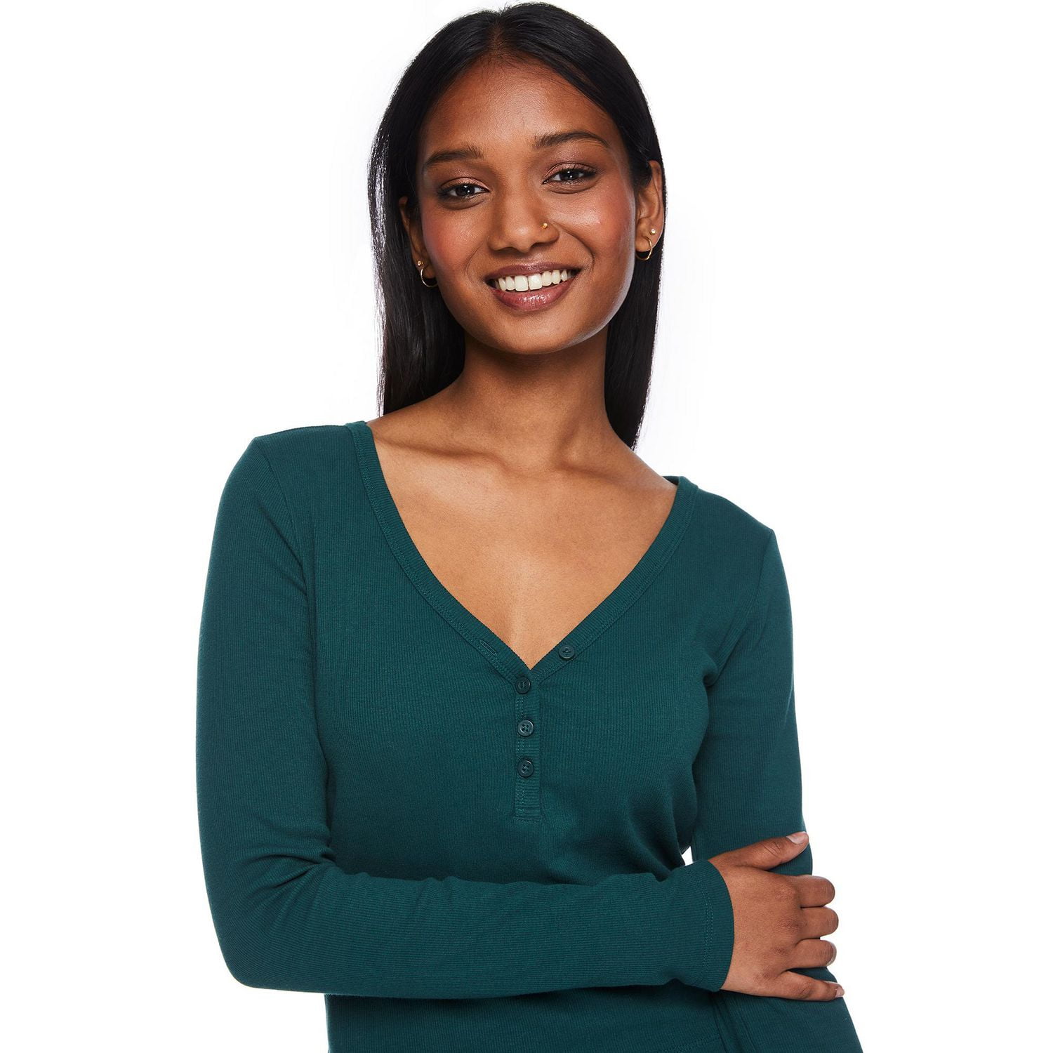 No Boundaries Women's Henley Sleep Tee