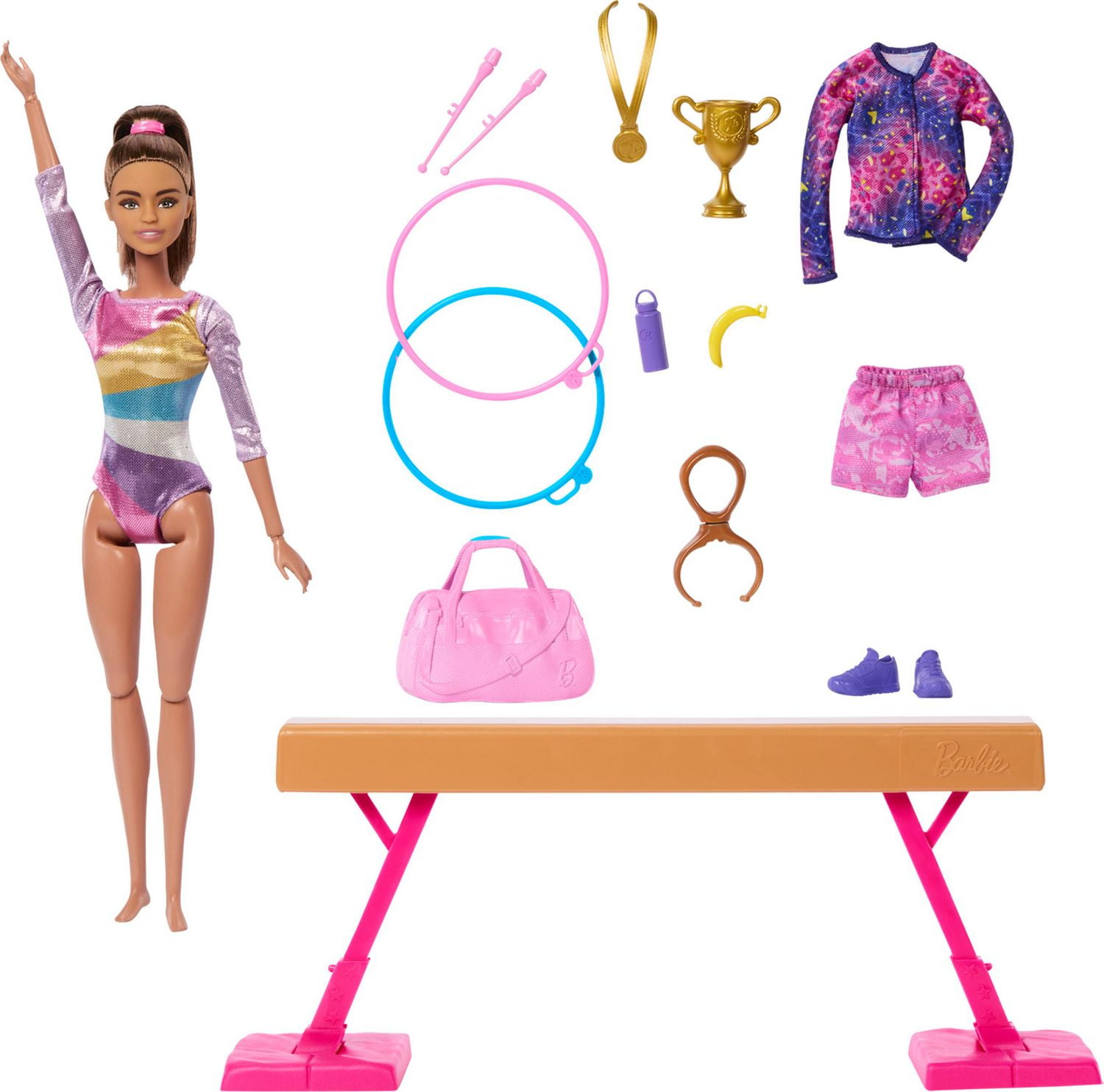 Barbie Gymnastics Playset with Blonde Fashion Doll Balance Beam 10 Accessories Flip Feature Walmart