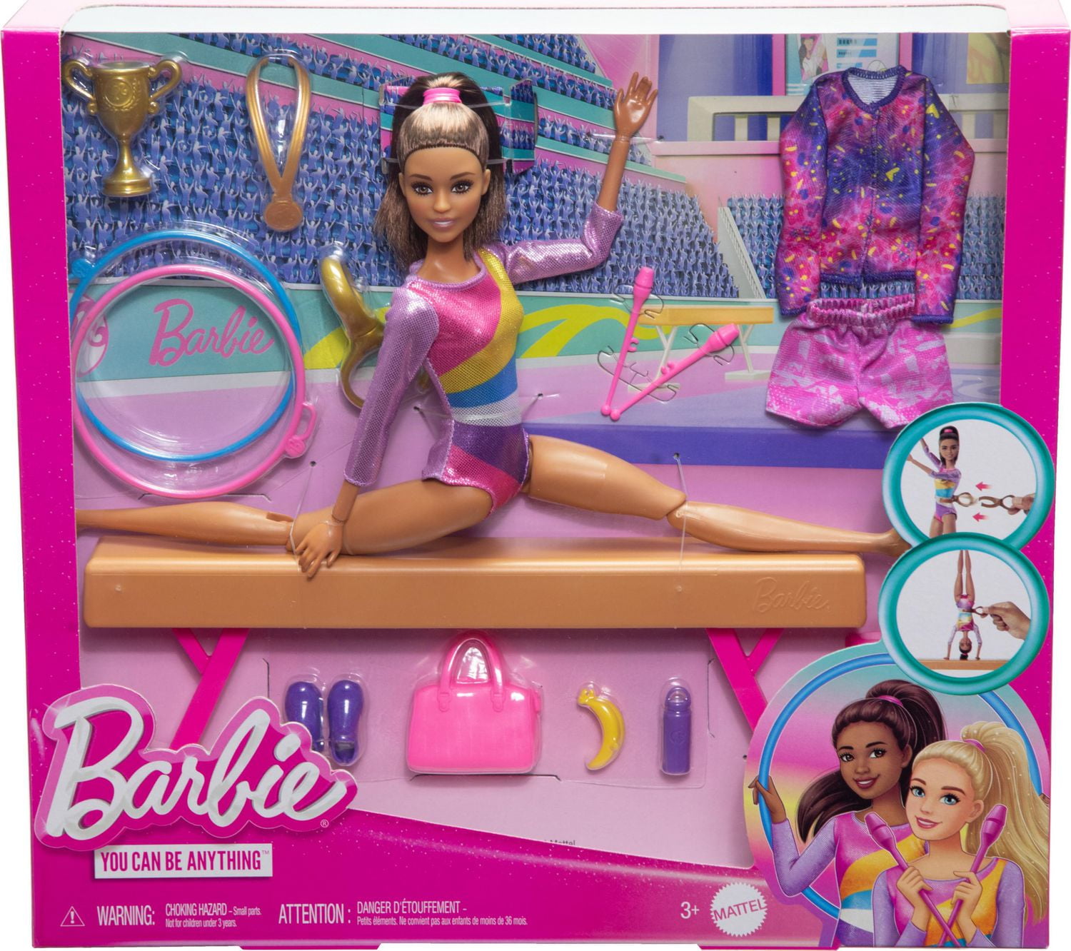 Barbie Gymnastics Playset with Blonde Fashion Doll Balance Beam 10 Accessories Flip Feature