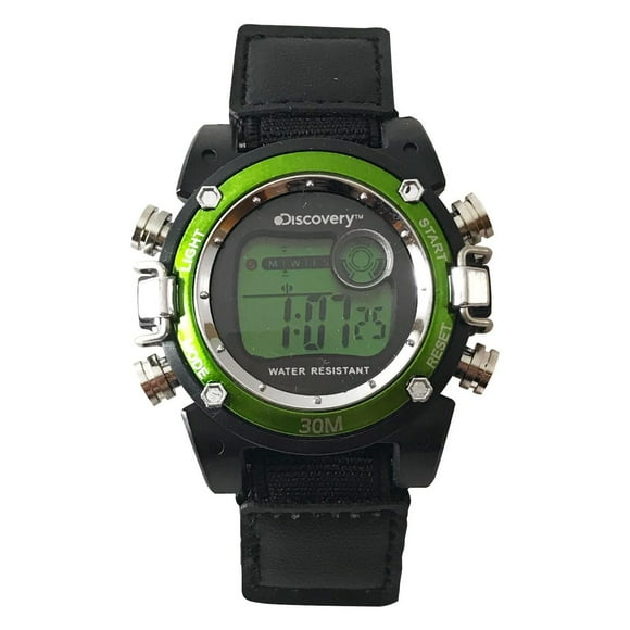 Montre numérique Discovery à bracelet Fastwrap en nylon noir aux accents vert