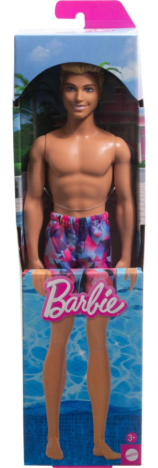 Beach Ken Doll with Blond Hair Wearing Purple Swimsuit Ages 3