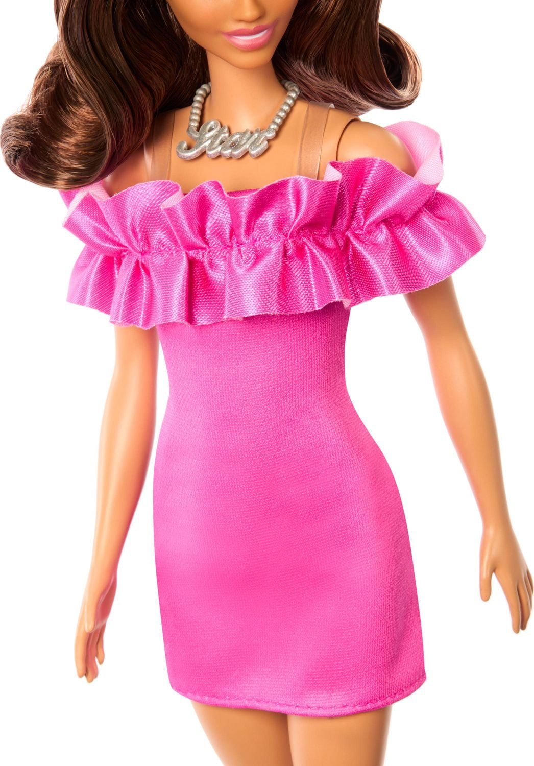 Barbie Fashionistas Doll 217 with Brown Wavy Hair Pink Dress 65th Anniversary Ages 3