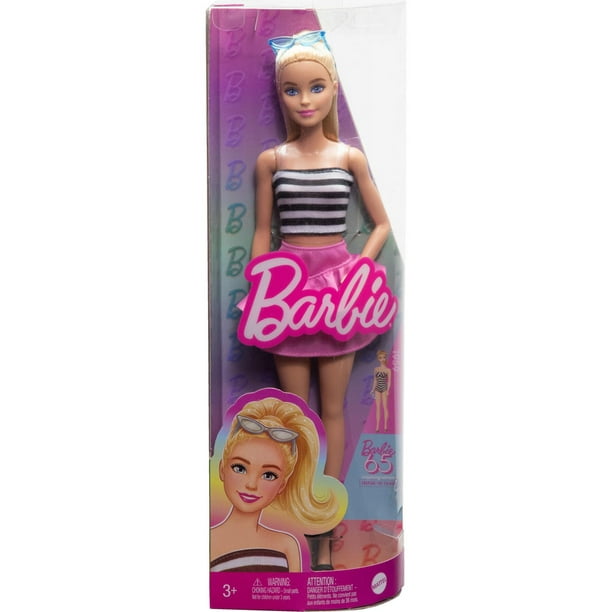 Barbie Fashionistas Doll #213, Blonde with Striped Top, Pink Skirt