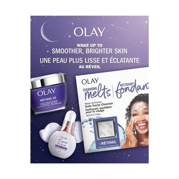 Olay Retinol Night Routine Holiday Pack, Skincare Gift Set, 3pc, Face Cleanser, Night Serum, Retinol Face Moisturizer