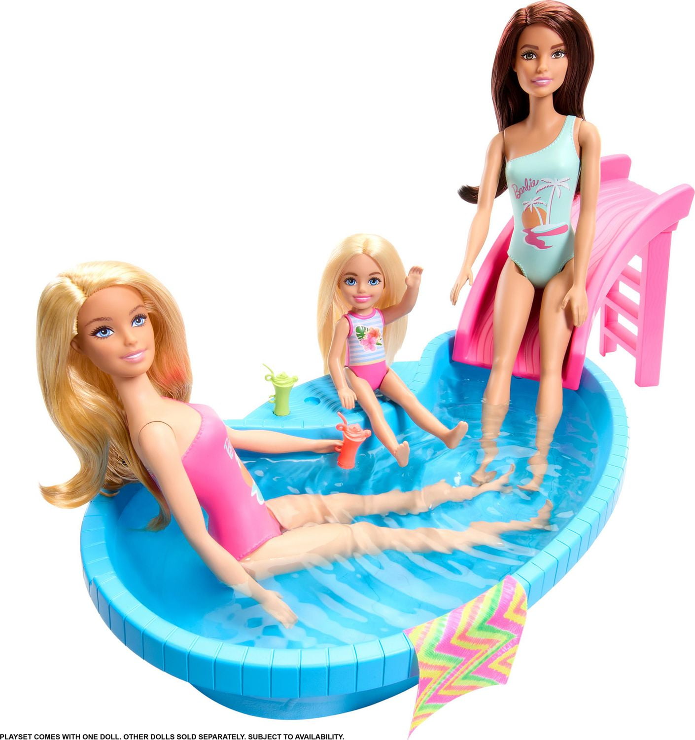 Barbie Doll and Pool Playset Blonde with Pool Slide Towel and Drink Accessories Walmart