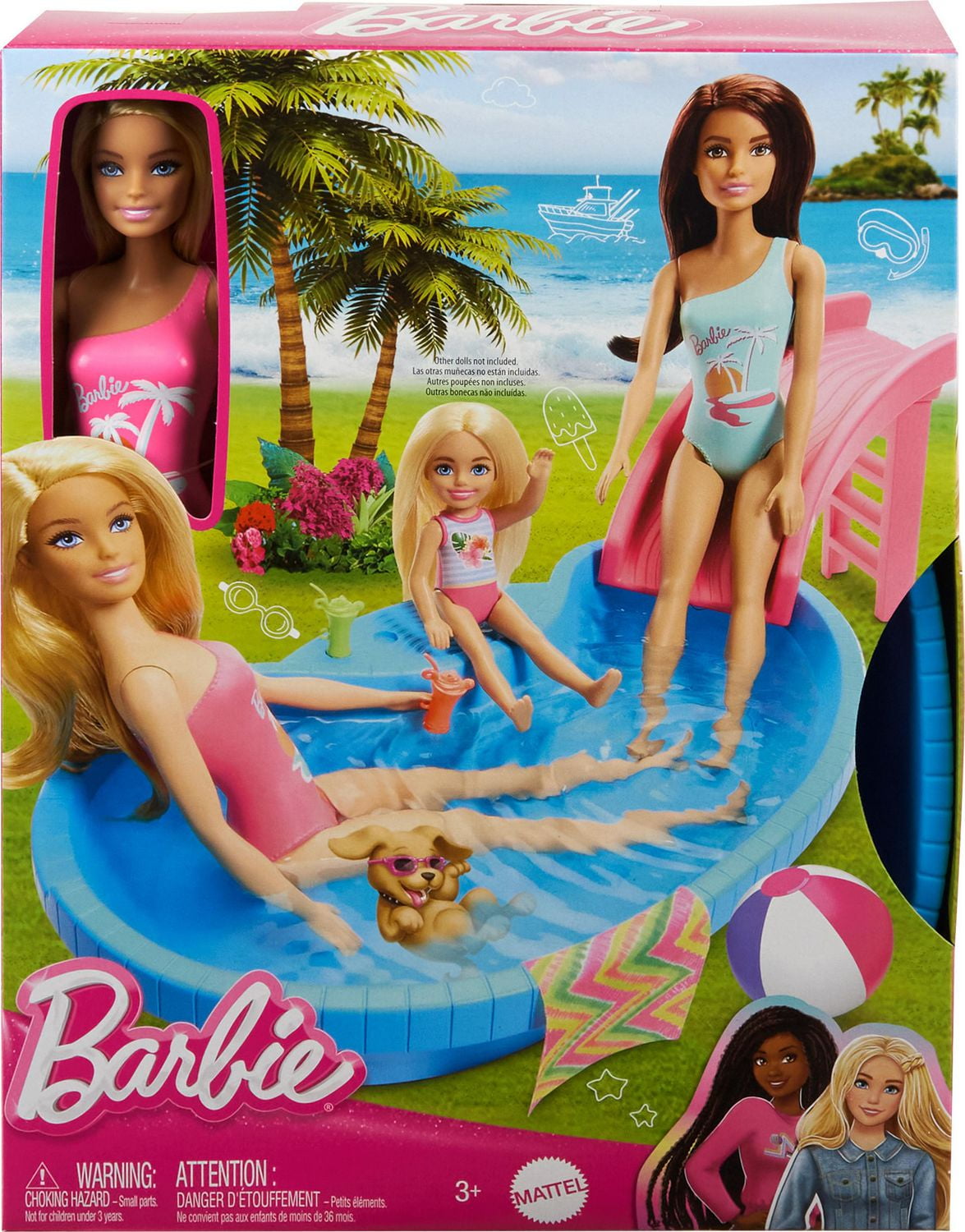 Barbie Doll and Pool Playset Blonde with Pool Slide Towel and Drink Accessories