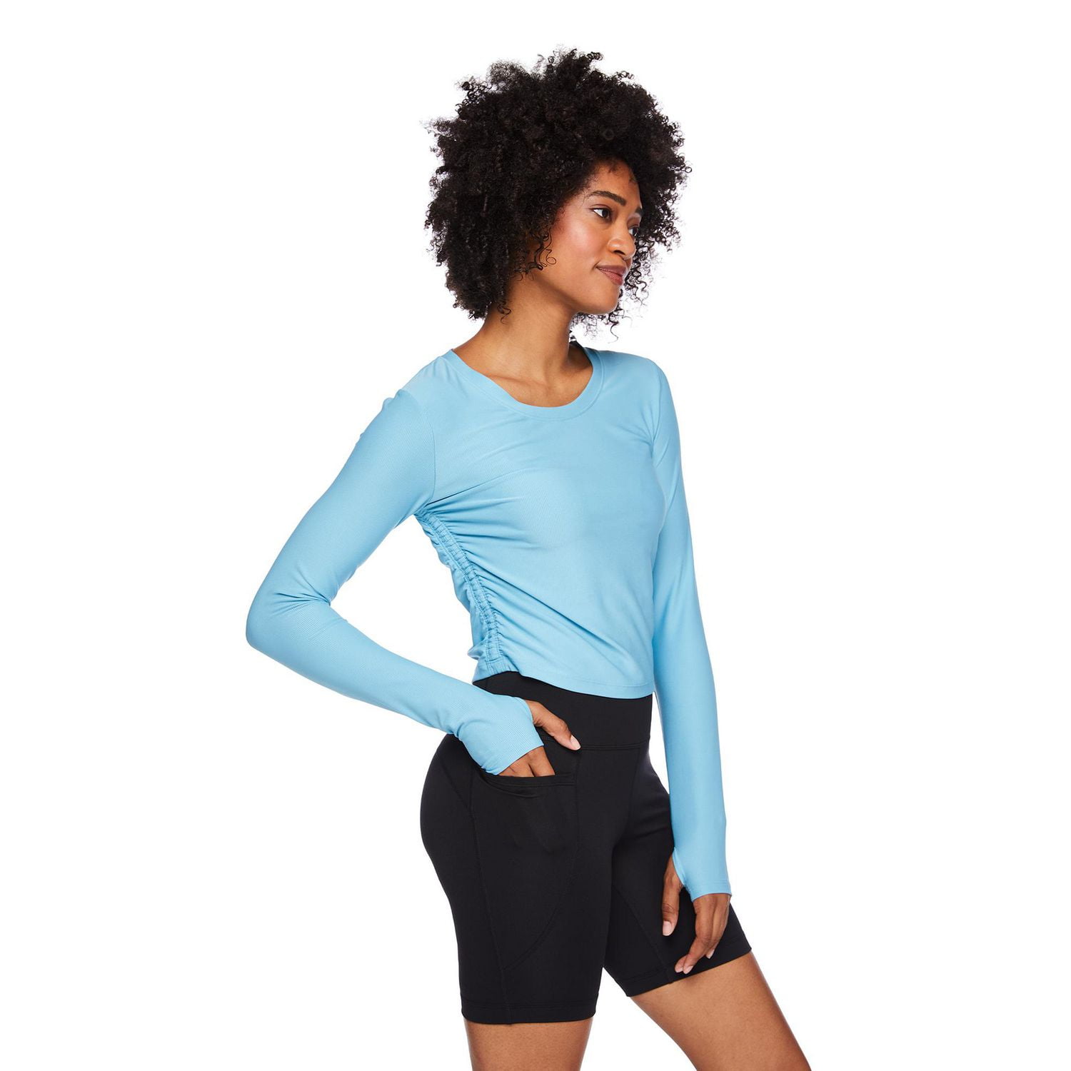 T-shirt écourté ruché Athletic Works pour femmes Tailles TP–TTG