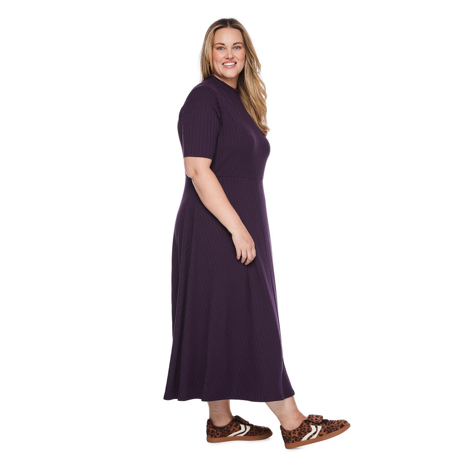 George Women's Plus Short Sleeve Rib Maxi Dress, Sizes 1X-4X