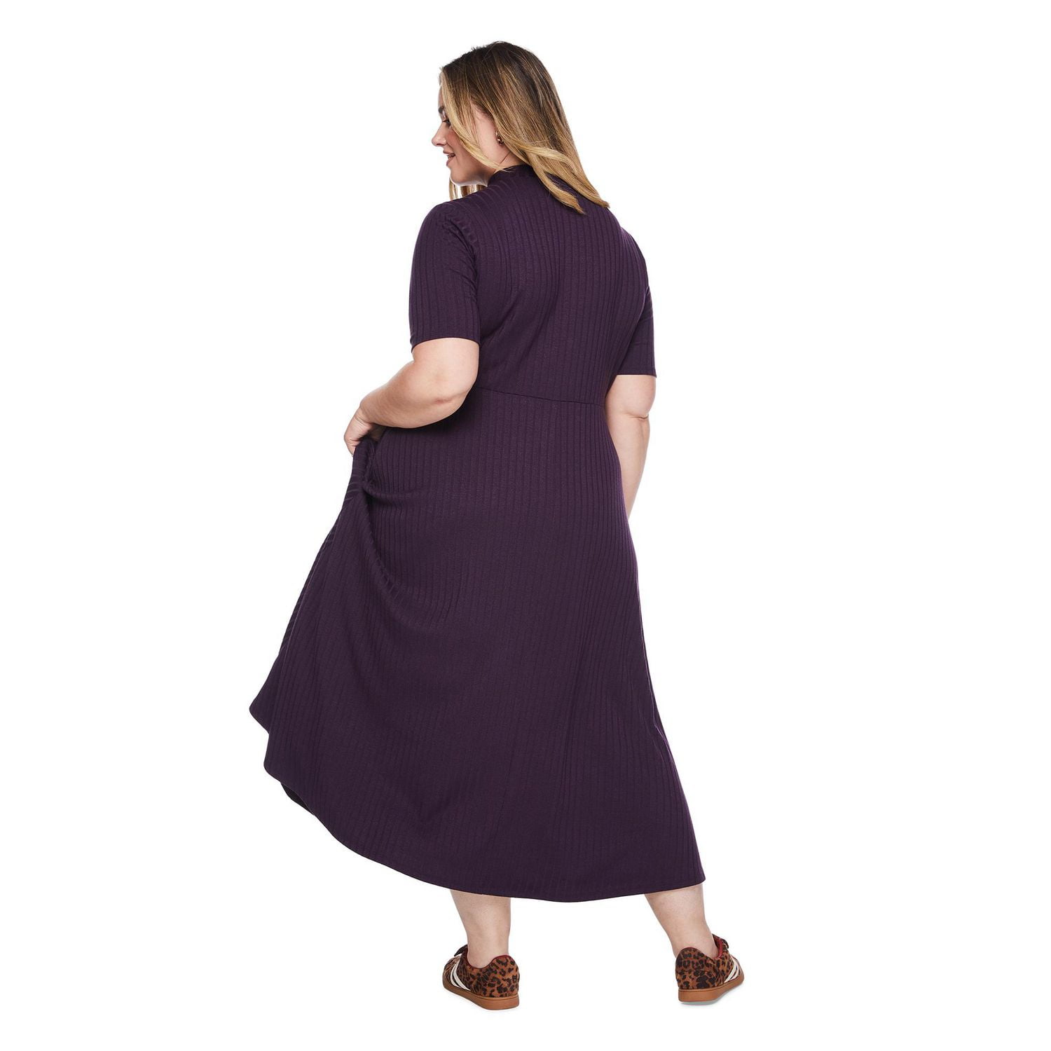 George Women's Plus Short Sleeve Rib Maxi Dress, Sizes 1X-4X