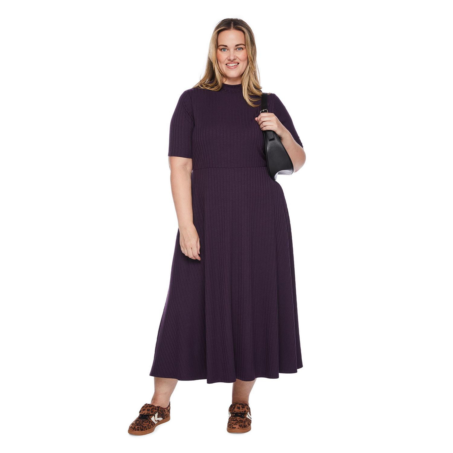 George Women's Plus Short Sleeve Rib Maxi Dress, Sizes 1X-4X