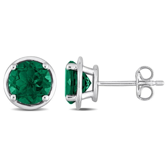 Miabella 2-1/3 Carat T.G.W. Created Emerald Sterling Silver Stud Earrings