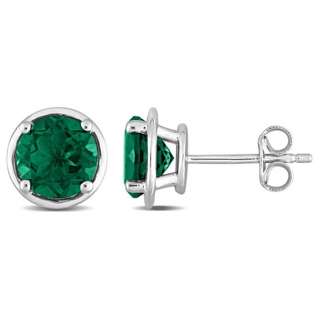 Miabella 2-1/3 Carat T.G.W. Created Emerald Sterling Silver Stud Earrings