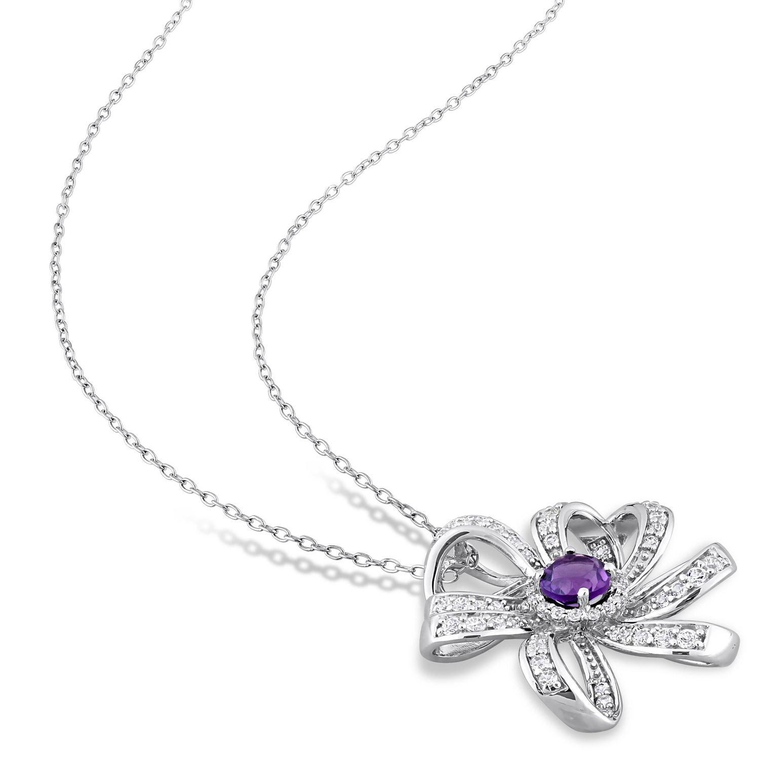 Miabella 2 Carat Amethyst and White Topaz Sterling Silver Flower Necklace