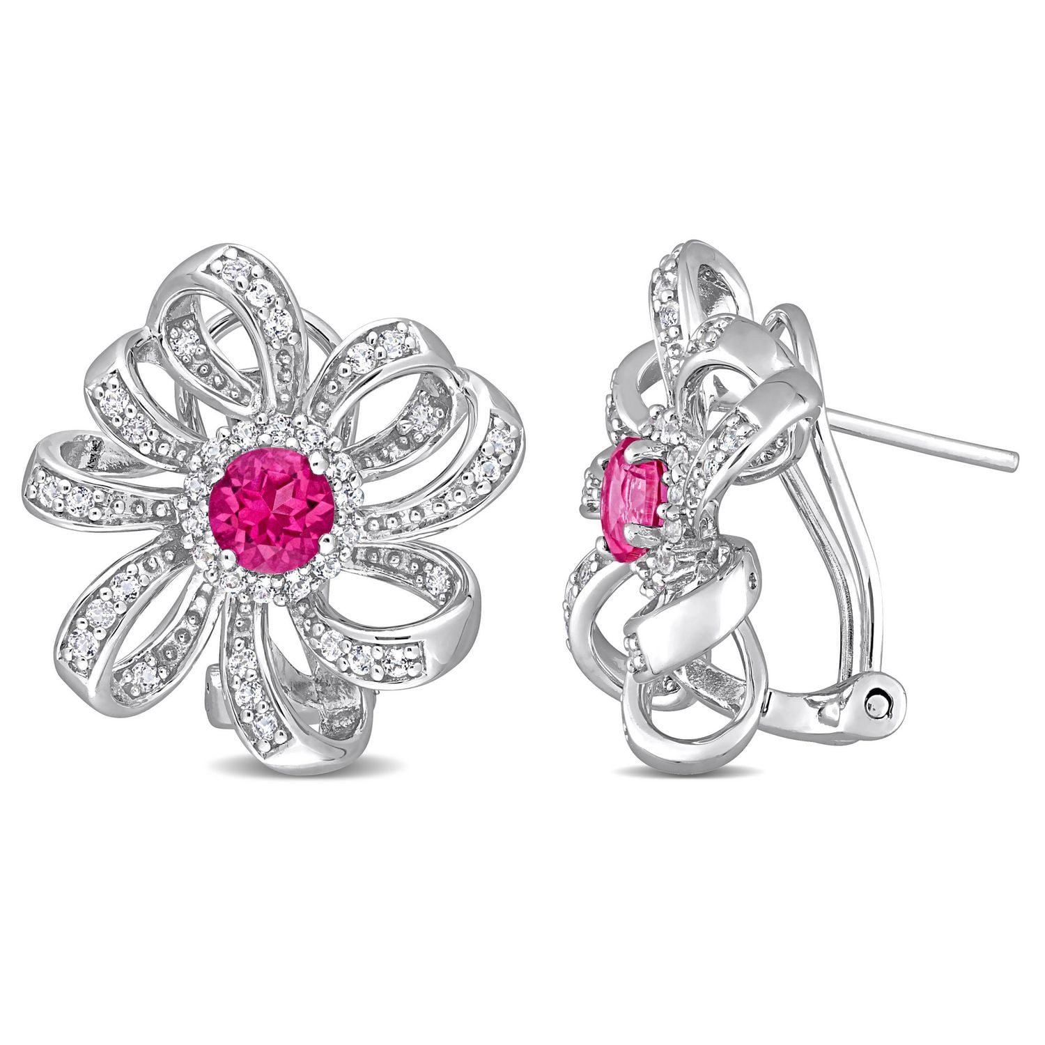 Miabella 2 Carat T.G.W. Pink and White Topaz Sterling Silver Flower Earrings