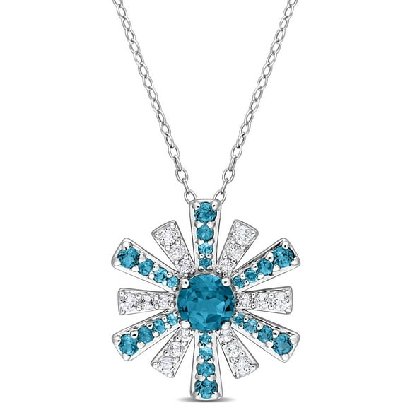 Collier en forme Starburst Miabella avec 2-3/8 Carat PBT de Topaze Bleu et Blanche en Argent Sterling