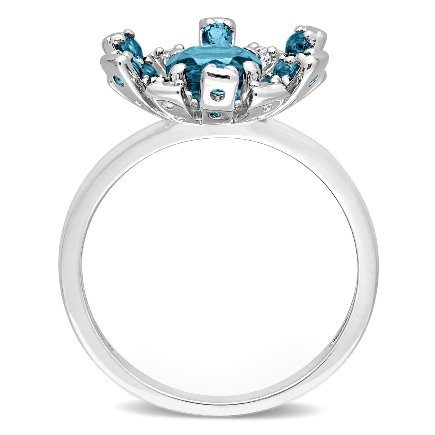 Miabella 1-3/4 Carat T.G.W. London Blue Topaz and White Topaz Sterling Silver Starburst Ring