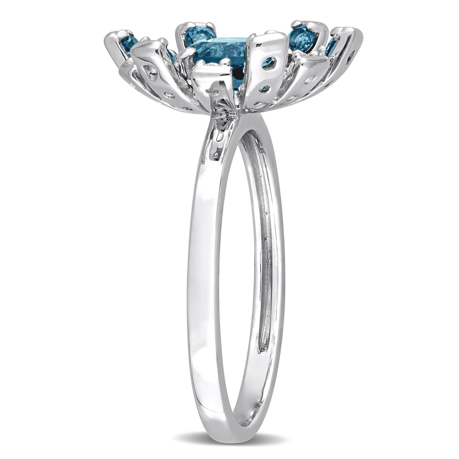 Miabella 1-3/4 Carat T.G.W. London Blue Topaz and White Topaz Sterling Silver Starburst Ring
