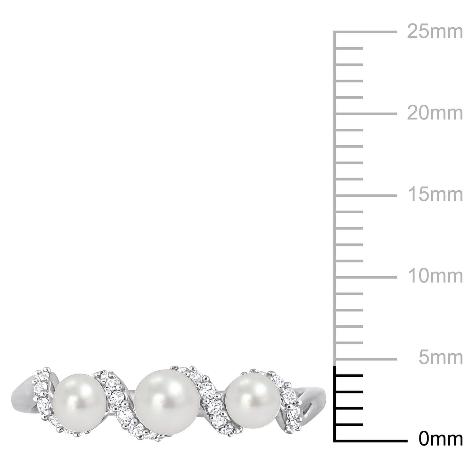 Miabella Freshwater Cultured Pearl and 1/4 Carat T.G.W. Created White Sapphire Sterling Silver 3-Stone Twisted Ring