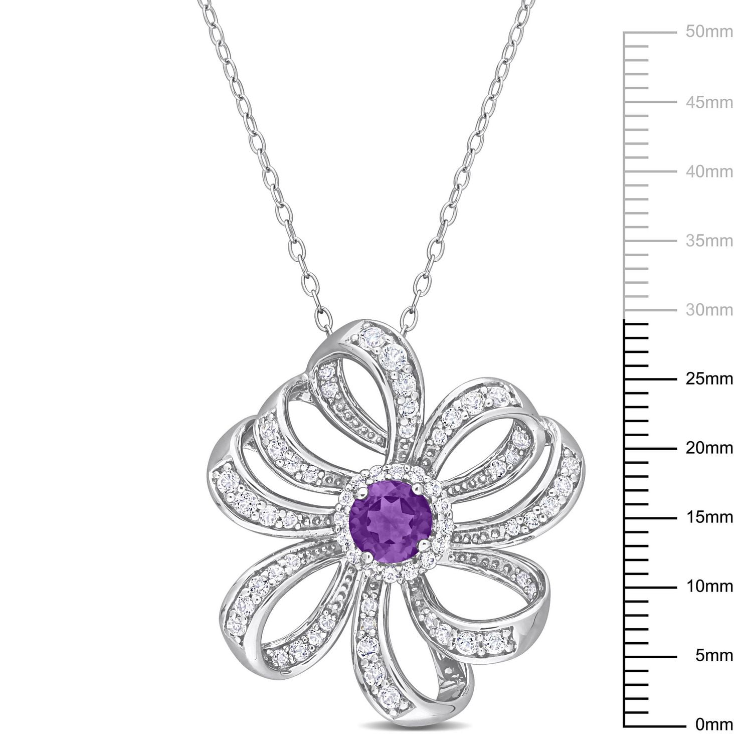Miabella 2 Carat Amethyst and White Topaz Sterling Silver Flower Necklace