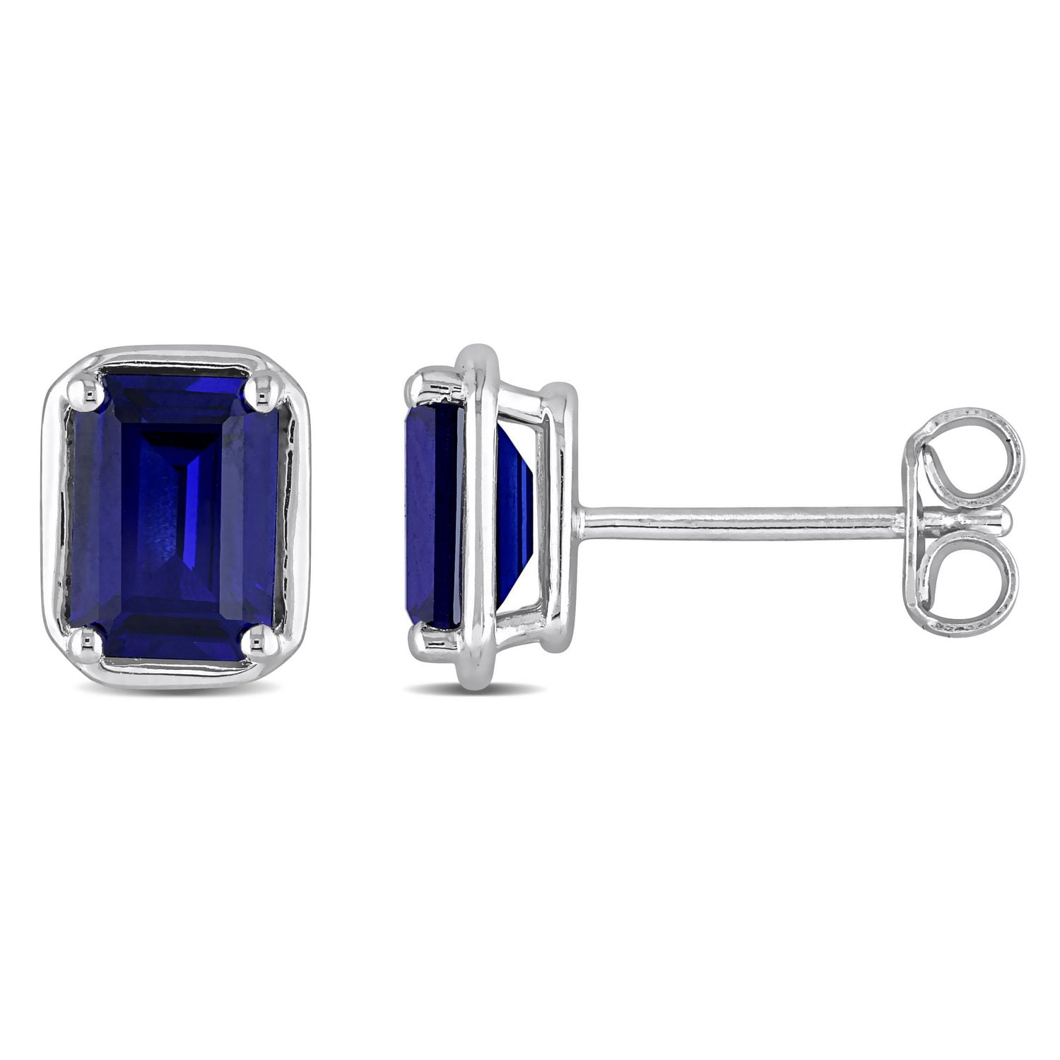 Miabella 2-5/8 Carat T.G.W. Created Blue Sapphire Emerald-Cut Sterling Silver Stud Earrings
