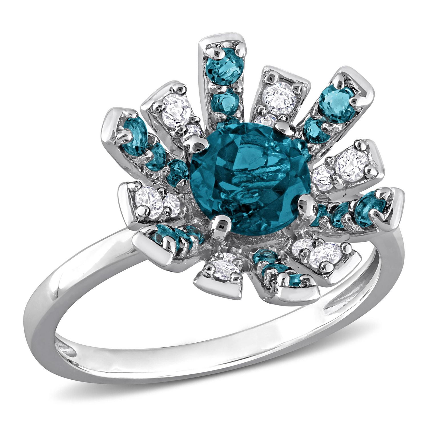 Miabella 1-3/4 Carat T.G.W. London Blue Topaz and White Topaz Sterling Silver Starburst Ring