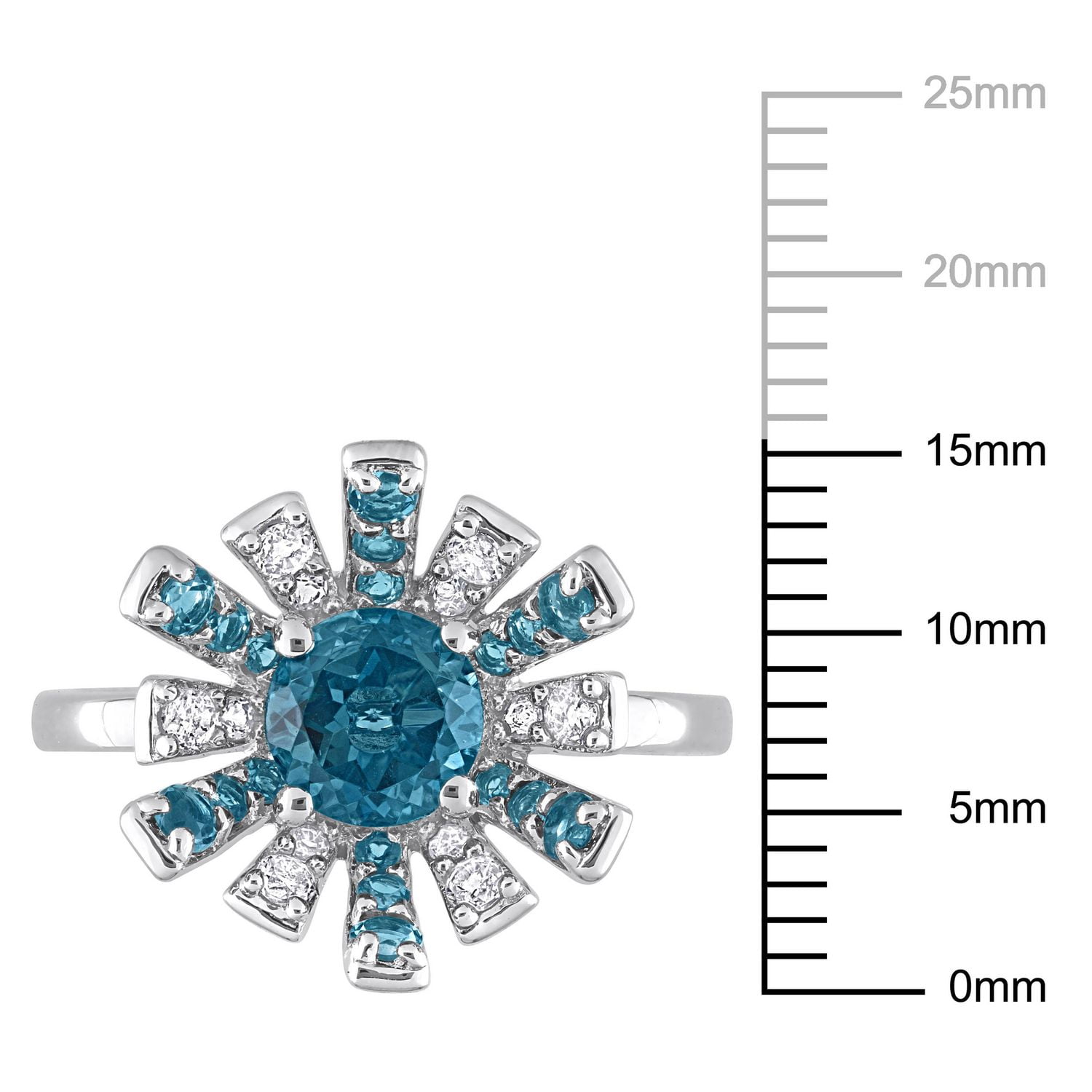 Miabella 1-3/4 Carat T.G.W. London Blue Topaz and White Topaz Sterling Silver Starburst Ring