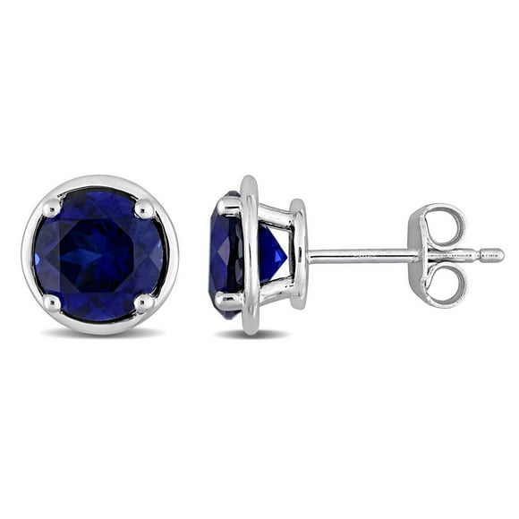 Miabella 3-1/4 Carat T.G.W. Created Blue Sapphire Sterling Silver Stud Earrings