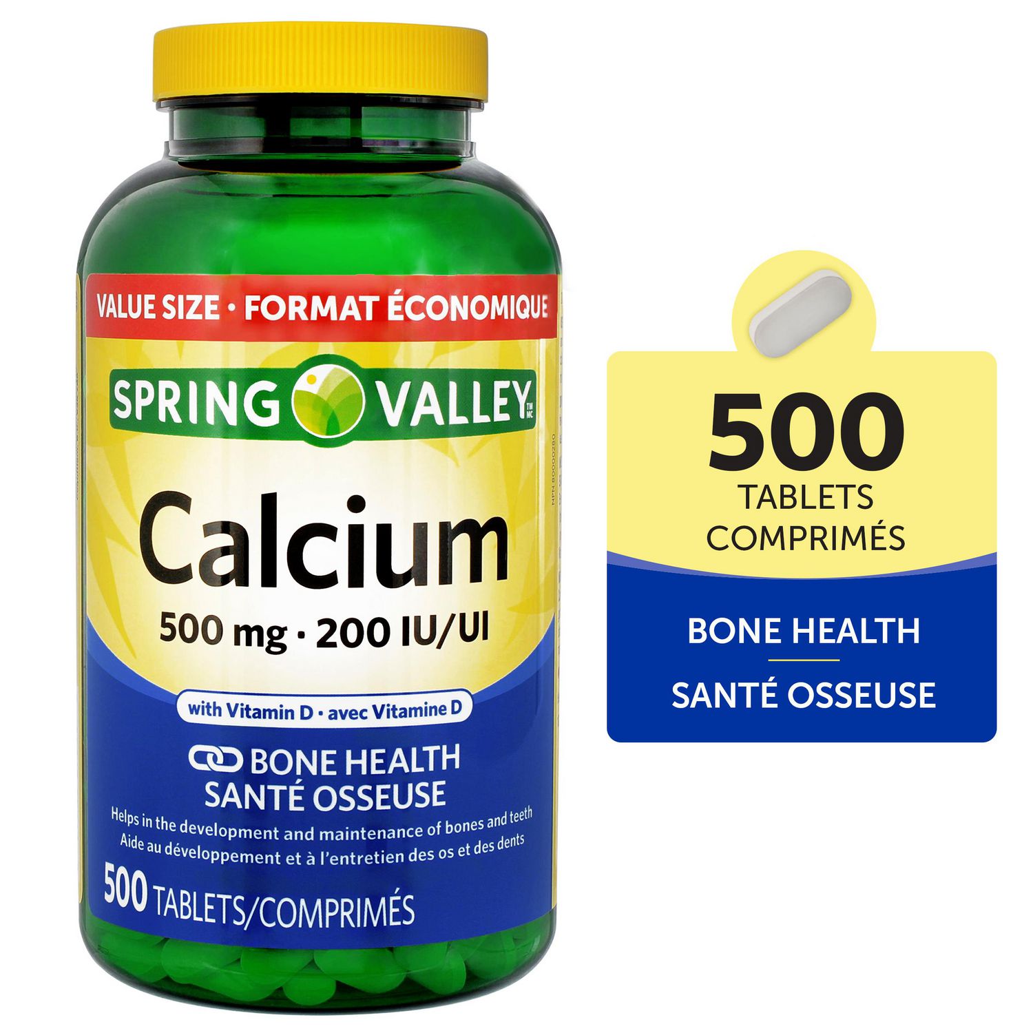 Spring Valley Calcium 500 mg 200 UI FORMAT ÉCONOMIQUE