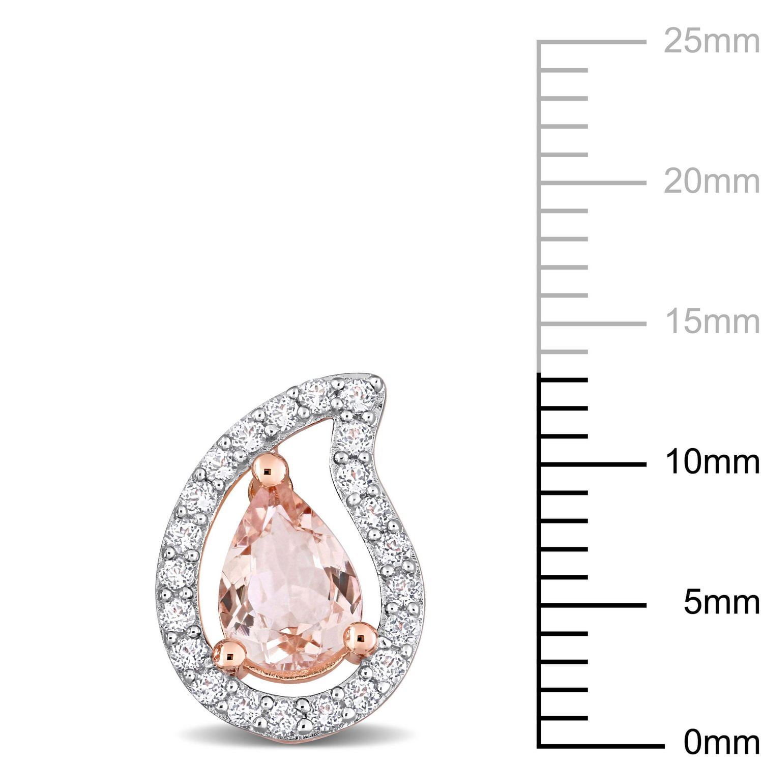 Miabella 1-7/8 Carat T.G.W. Morganite and White Topaz Rose Rhodium-Plated Sterling Silver Teardrop Stud Earrings