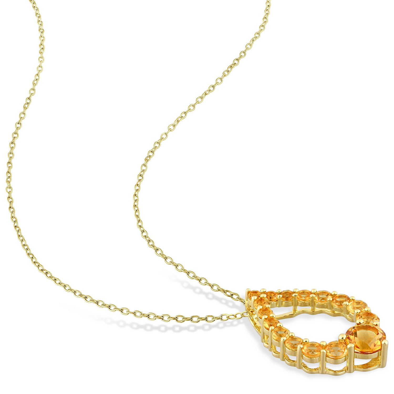 Miabella 2 Carat T.G.W. Citrine 18K Yellow Gold Plated Sterling Silver Open Teardrop Necklace