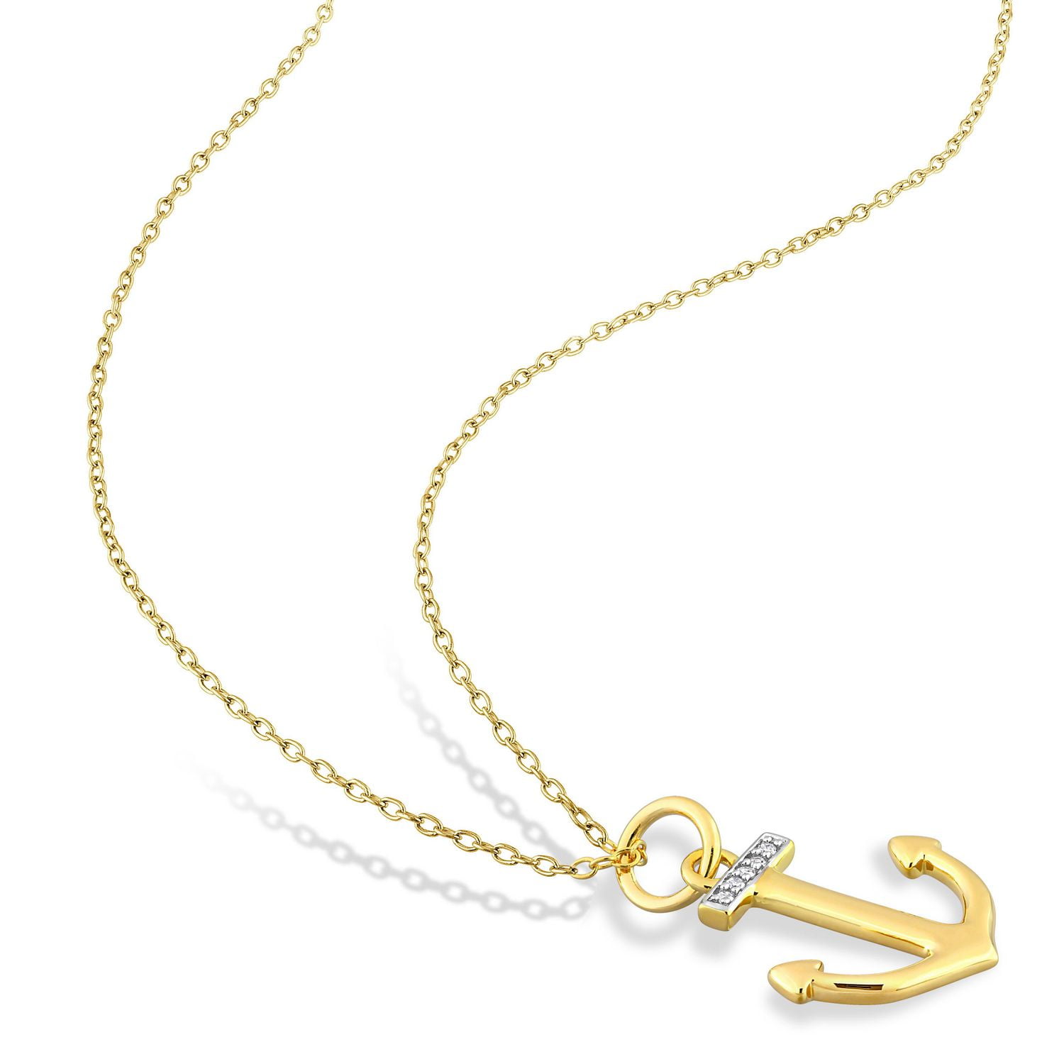 Miabella Diamond Accent Yellow Rhodium-Plated Sterling Silver Anchor Necklace