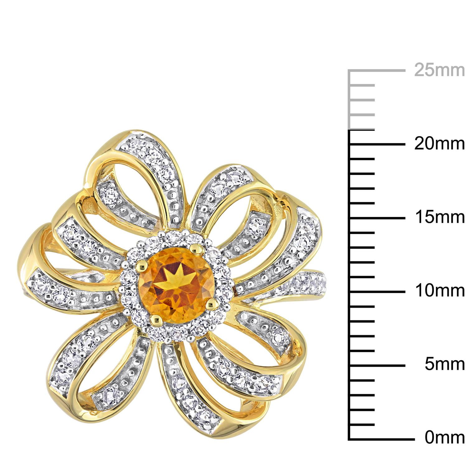 Miabella 7/8 Carat T.G.W. Citrine and White Topaz 18K Yellow Gold Plated Sterling Silver Flower Ring