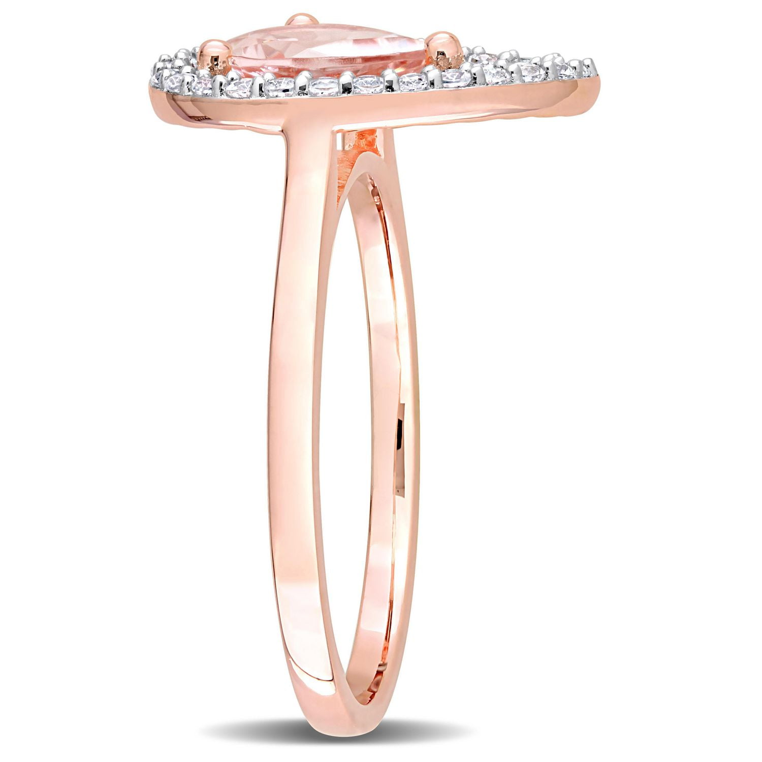 Miabella 1-1/7 Carat T.G.W. Morganite and White Topaz Rose Rhodium Plated Sterling Silver Open Teardrop Ring