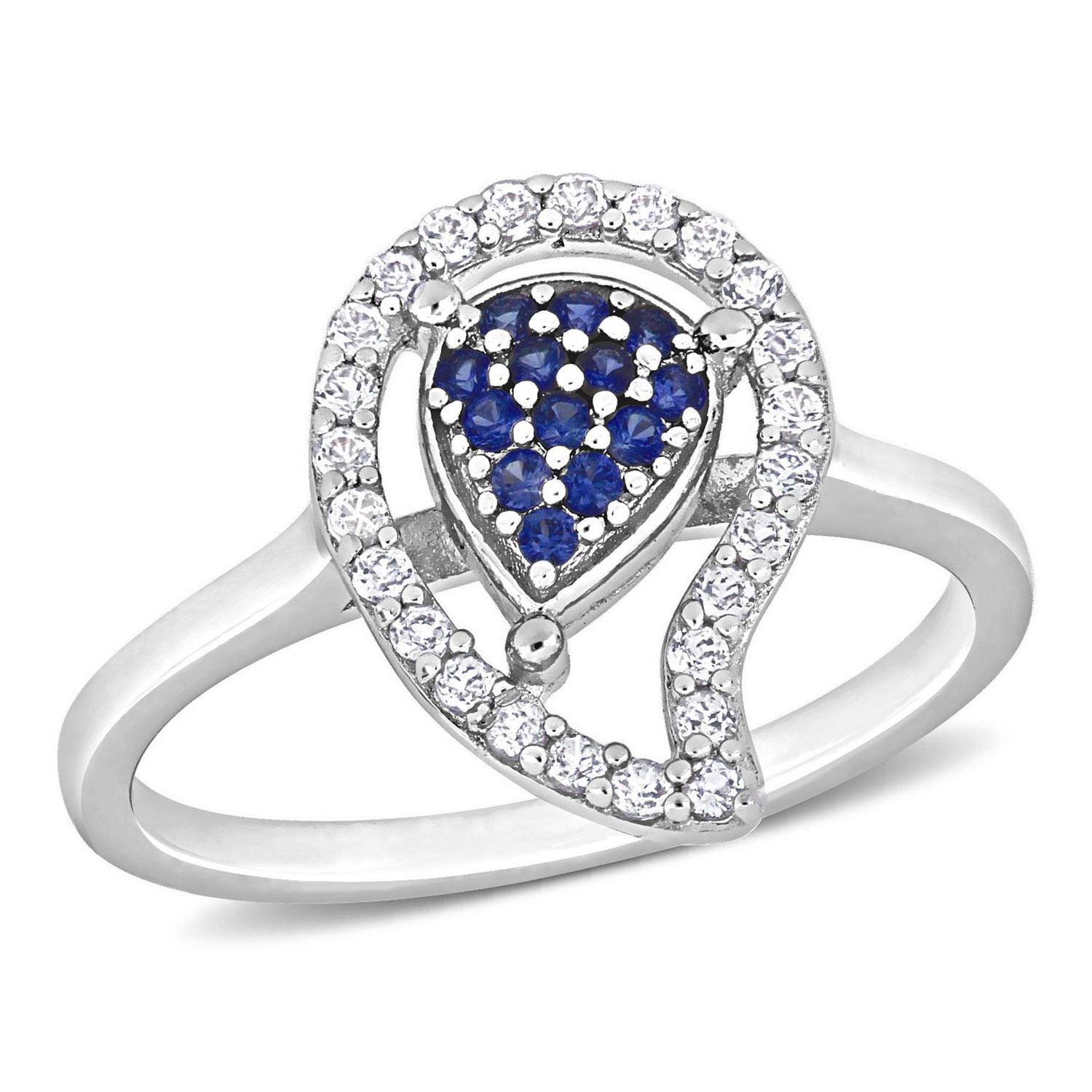 Bague en forme de Goutte Miabella avec 3/8 Carat PBT de Saphir bleu et Topaze Blanche en Argent Sterling