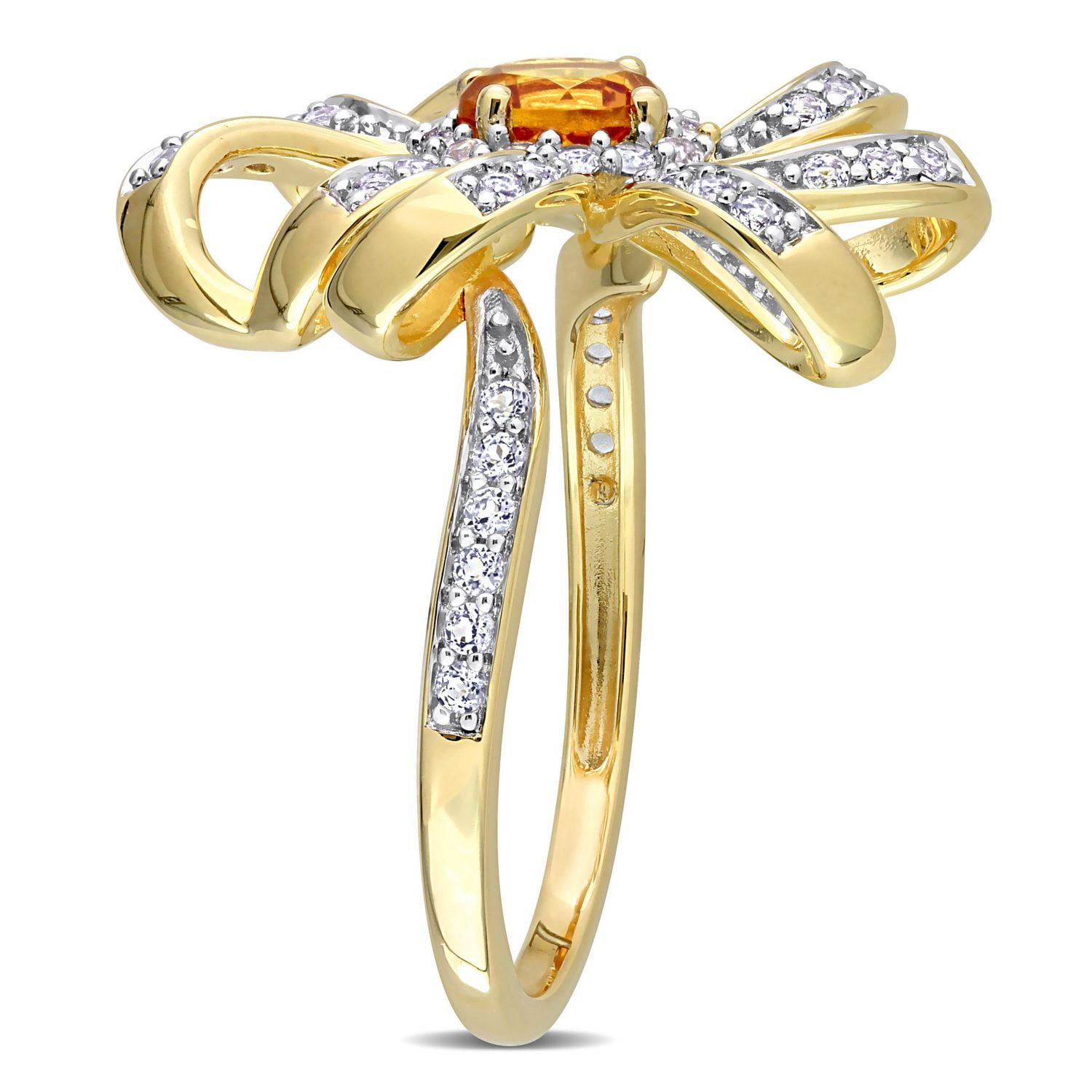 Miabella 7/8 Carat T.G.W. Citrine and White Topaz 18K Yellow Gold Plated Sterling Silver Flower Ring