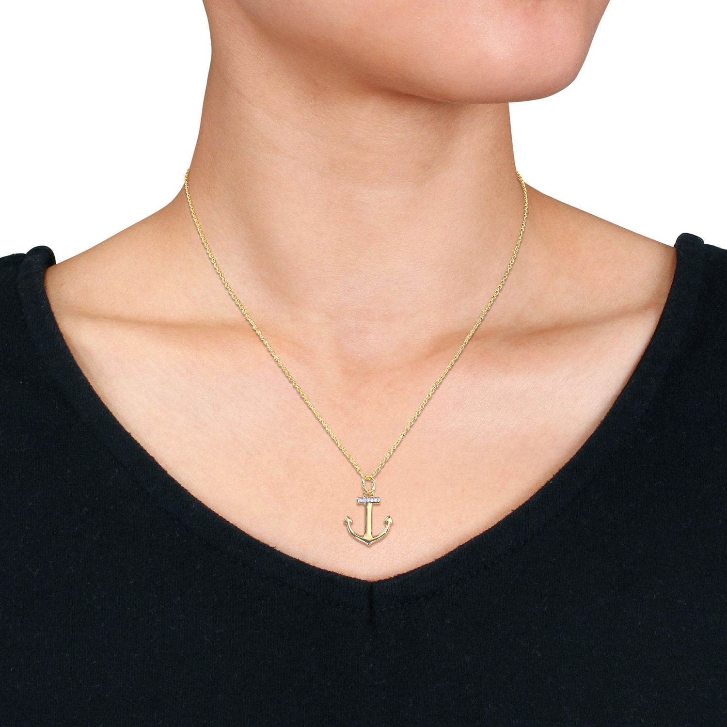 Miabella Diamond Accent Yellow Rhodium-Plated Sterling Silver Anchor Necklace
