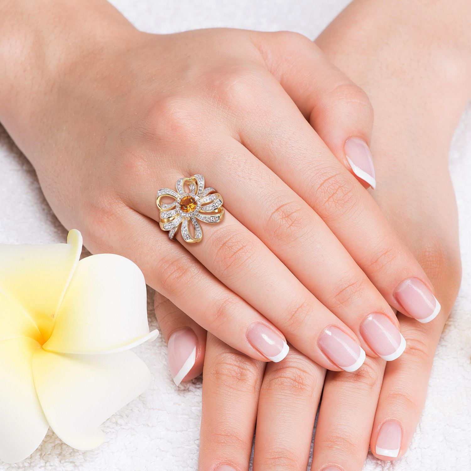 Miabella 7/8 Carat T.G.W. Citrine and White Topaz 18K Yellow Gold Plated Sterling Silver Flower Ring
