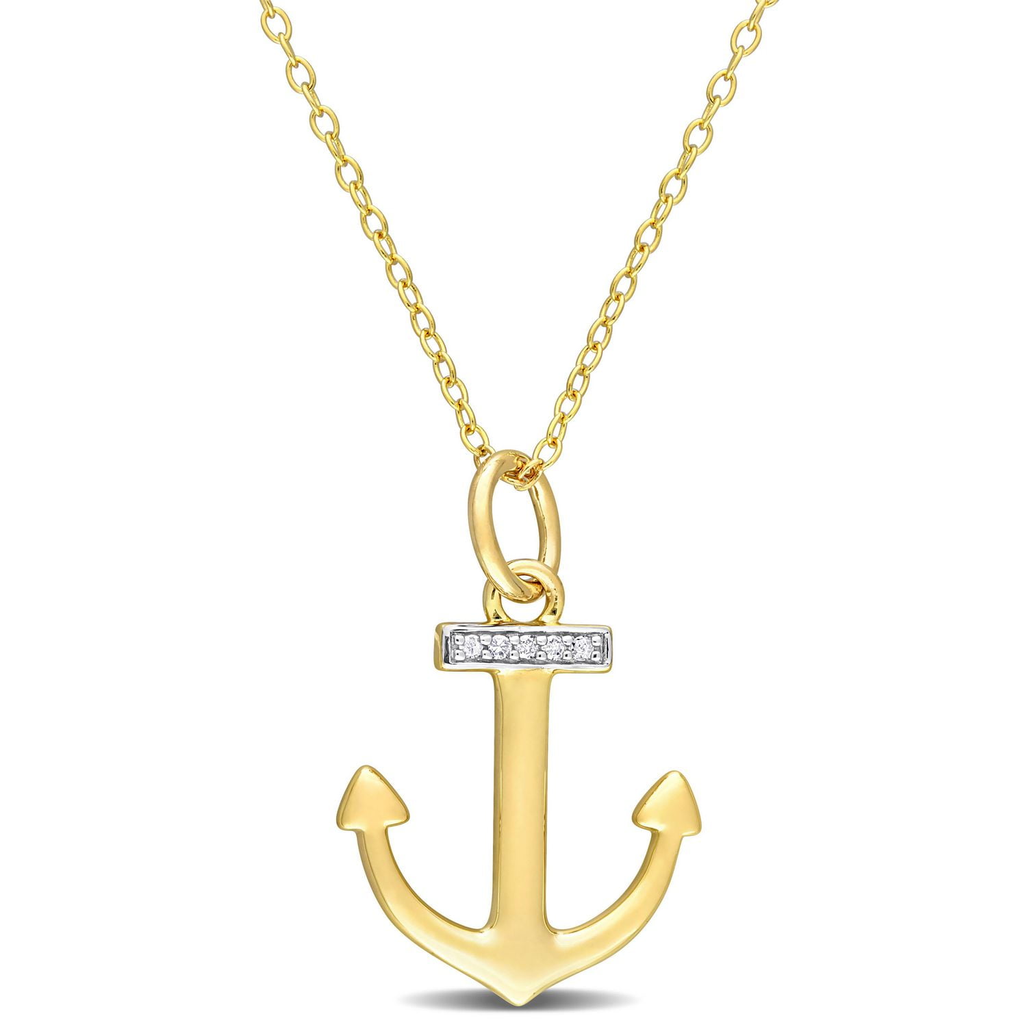 Miabella Diamond Accent Yellow Rhodium-Plated Sterling Silver Anchor Necklace
