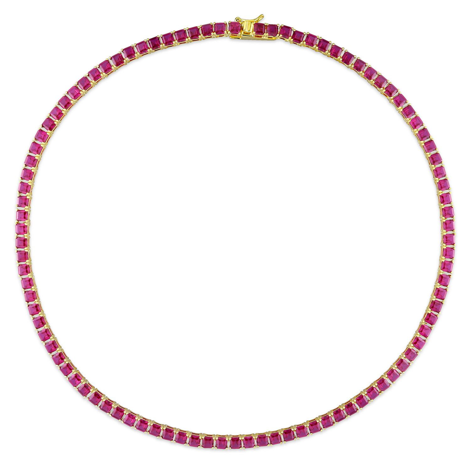 Miabella 48 Carat T.G.W. Created Ruby Yellow Rhodium Plated Sterling Silver Square Tennis Necklace
